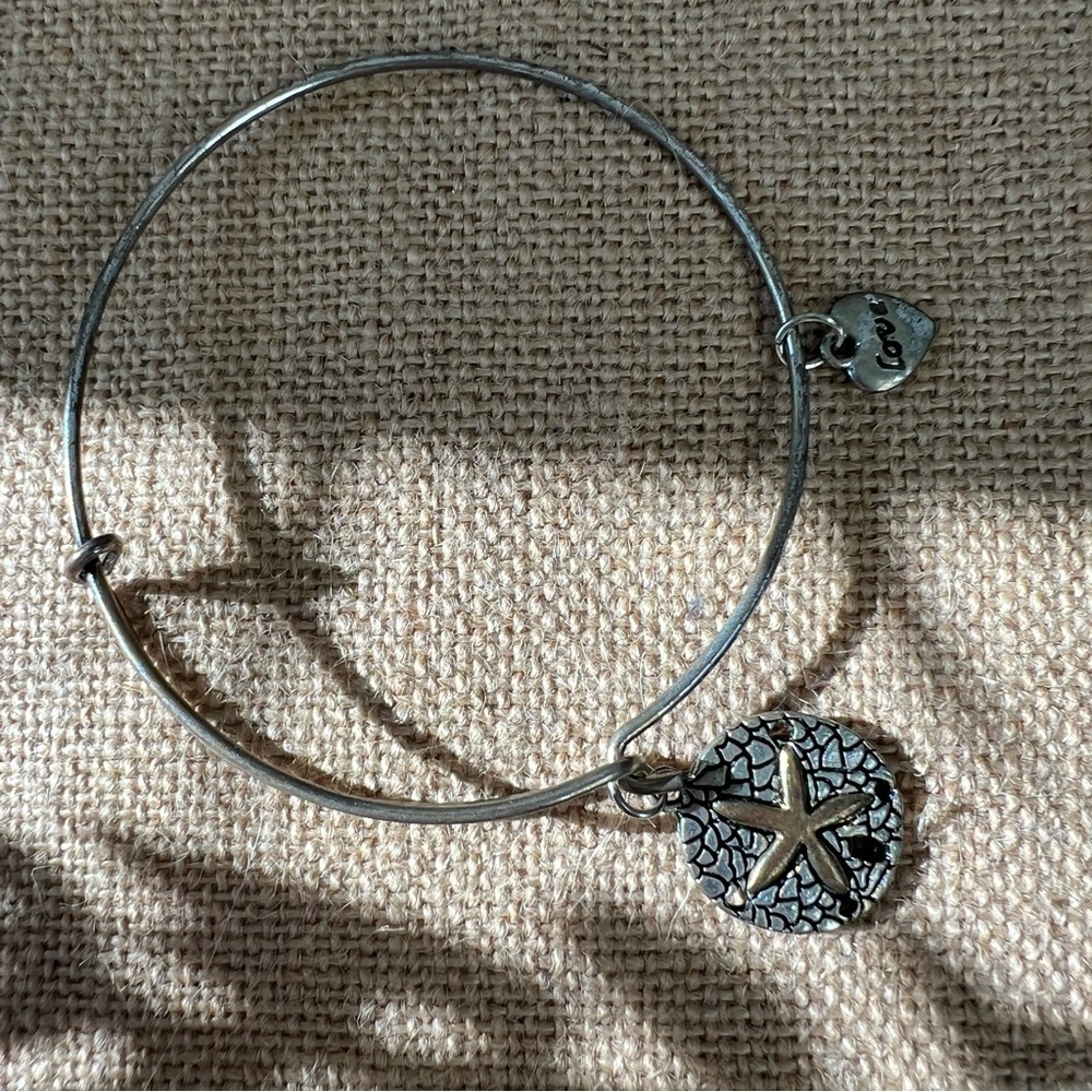 Silver tone sand dollar starfish circle bangle bracelet love charm beach ocean